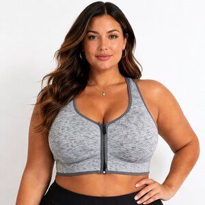 Avia Womens 3X Sports Bra Front Zip Racerback Seamless High Support Gray